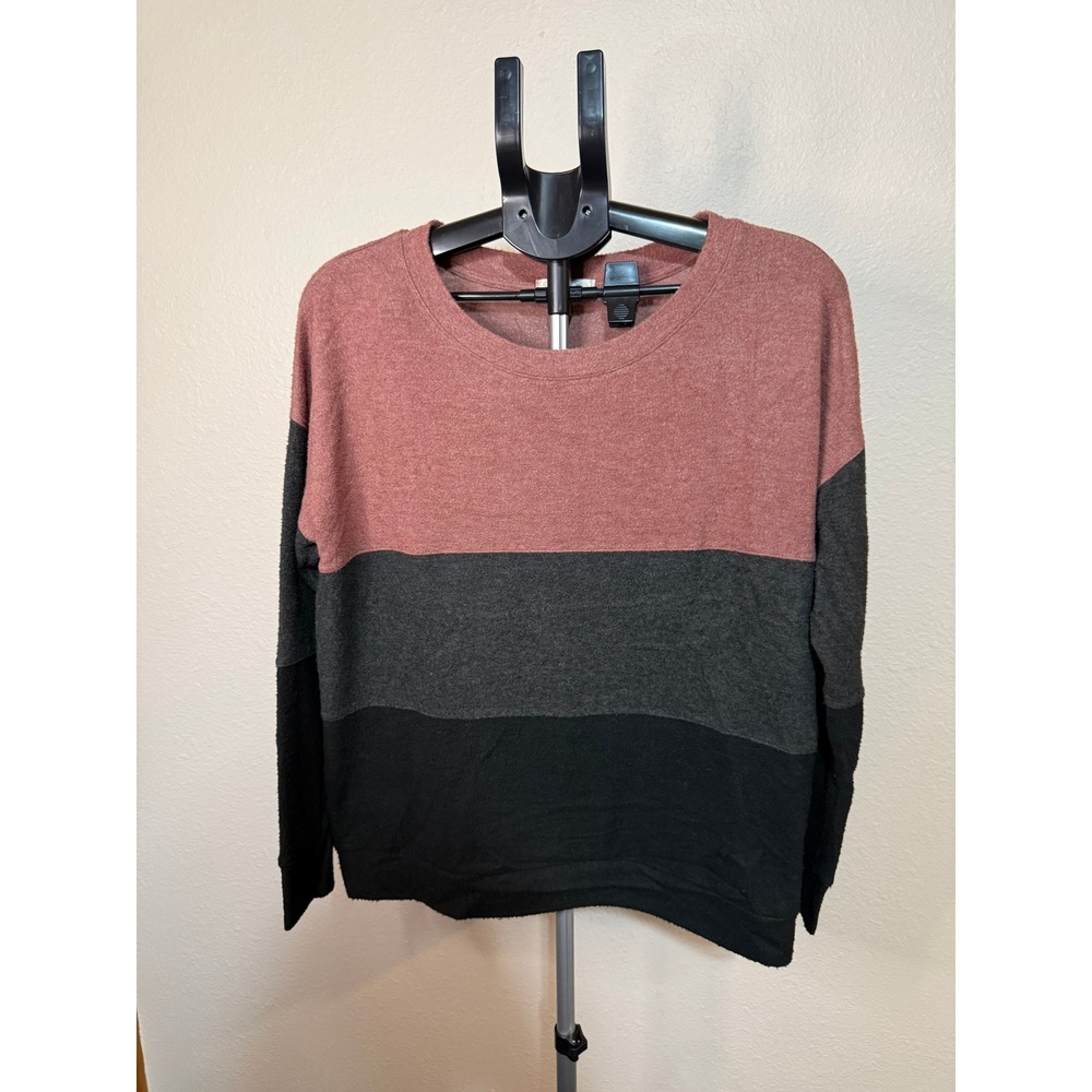 Nine Britton Womens Colorblock Brushed Knit Top Mauve Grey Black L KSW504443-SF